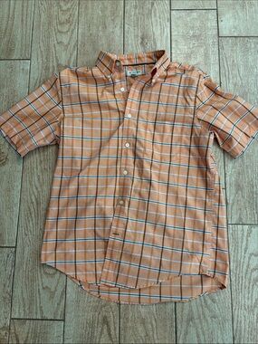 Orange Plaid Short-Sleeve Button-Down Shirt